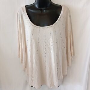 White House Black Market Champagne Sparkle Layered Top w/ Silver Gems